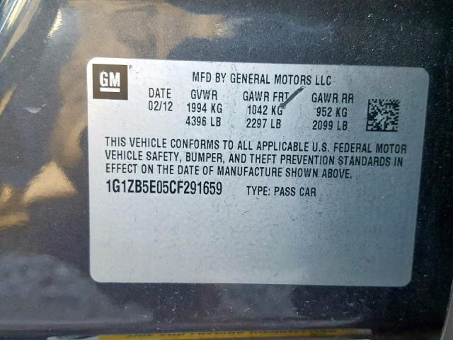 1G1ZB5E05CF291659 - 2012 CHEVROLET MALIBU LS 灰色 照片 10