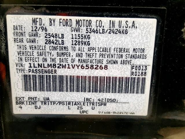 1LNLM82W1VY658268 - 1997 LINCOLN TOWN CAR S BLACK photo 10