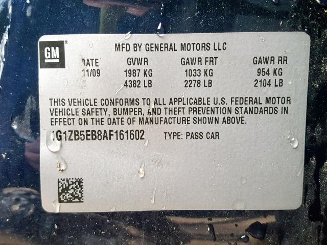 1G1ZB5EB8AF161602 - 2010 CHEVROLET MALIBU LS 蓝色 照片 10