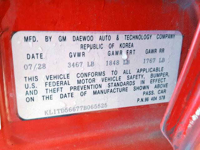 KL1TD56677B065525 - 2007 CHEVROLET AVEO BASE Qırmızı foto 10