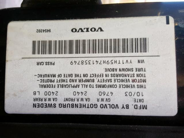 YV1TH59H741358749 - 2004 VOLVO S80 2.5T BLACK photo 10