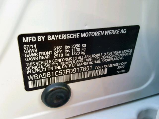 WBA5B1C53FD917851 - 2015 BMW 535 I WHITE photo 10