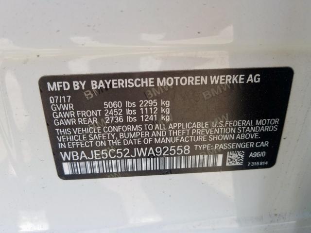 WBAJE5C52JWA92558 - 2018 BMW 540 I WHITE photo 10