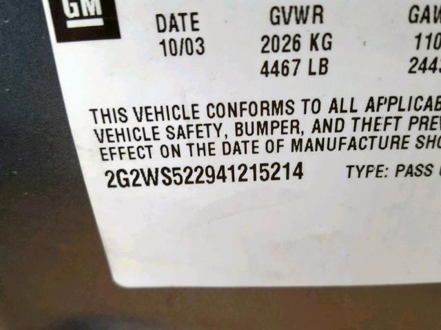 2G2WS522941215214 - 2004 PONTIAC GRAND PRIX GRAY photo 10