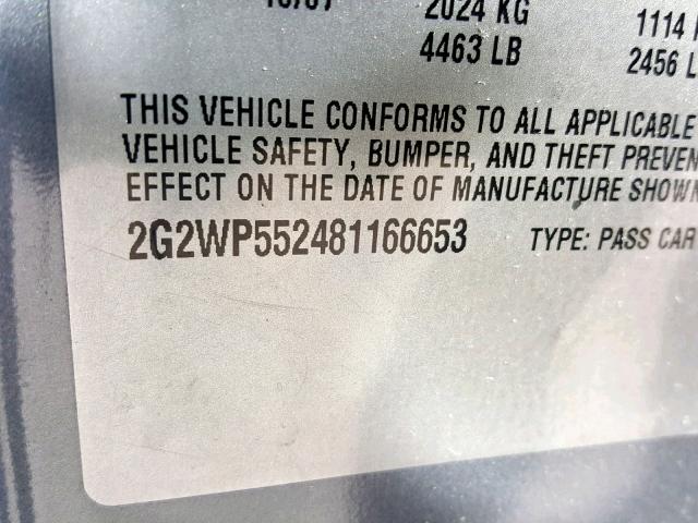 2G2WP552481166653 - 2008 PONTIAC GRAND PRIX ნაცრისფერი ფოტო 10