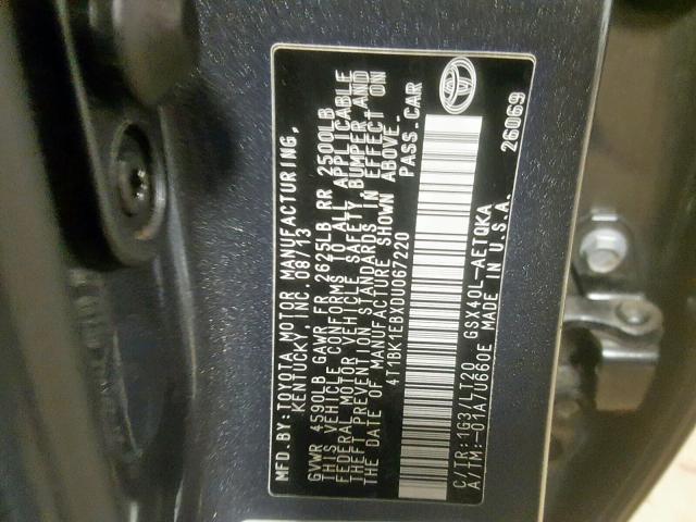 4T1BK1EBXDU067220 - 2013 TOYOTA AVALON BAS GRAY photo 10