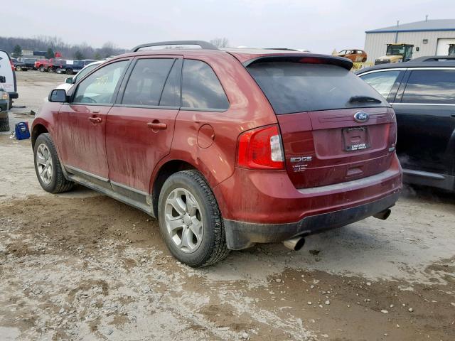 2FMDK3J93EBA87016 - 2014 FORD EDGE SEL RED photo 3