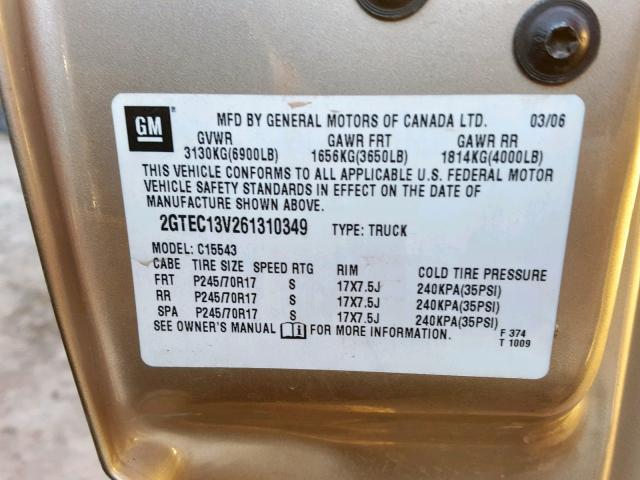 2GTEC13V261310349 - 2006 GMC NEW SIERRA BROWN photo 10