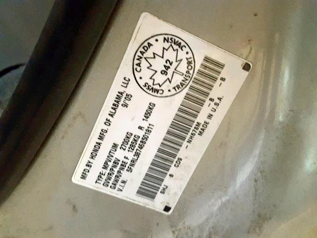 5FNRL38746B501811 - 2006 HONDA ODYSSEY EX GRAY photo 10
