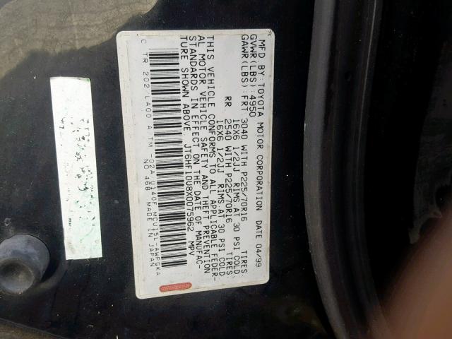 JT6HF10U8X0075962 - 1999 LEXUS RX 300 BLACK photo 10