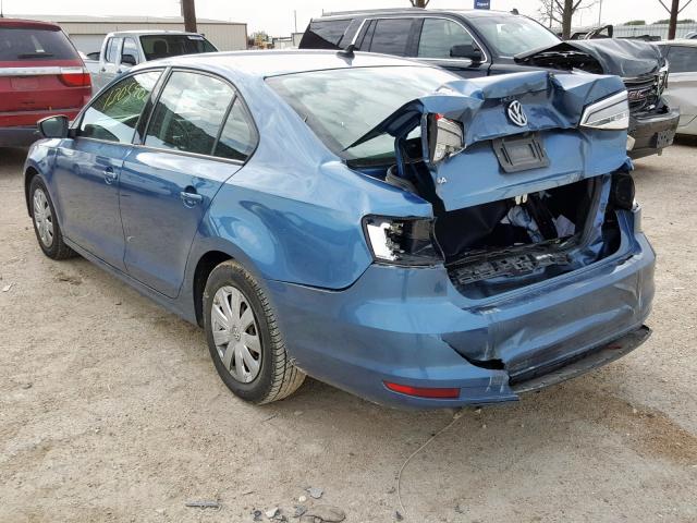 3VW2K7AJ9FM357358 - 2015 VOLKSWAGEN JETTA BASE BLUE photo 3