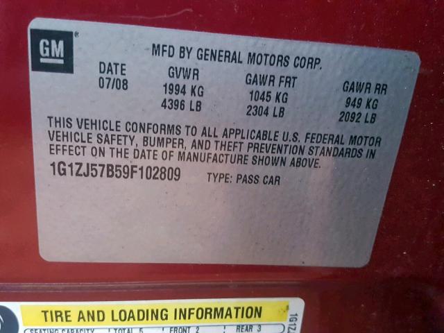 1G1ZJ57B59F102809 - 2009 CHEVROLET MALIBU 2LT RED photo 10