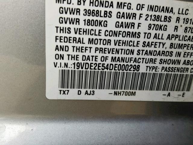 19VDE2E54DE000298 - 2013 ACURA ILX 24 PRE SILVER photo 10
