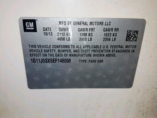 1G11J5SX5EF148098 - 2014 CHEVROLET MALIBU LTZ თეთრი ფოტო 10