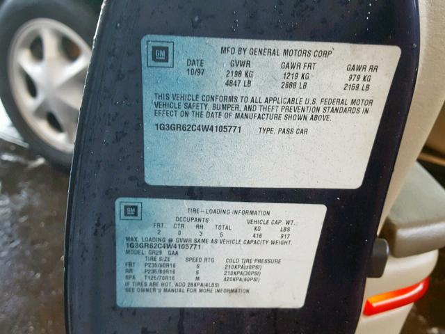 1G3GR62C4W4105771 - 1998 OLDSMOBILE AURORA BLACK photo 10