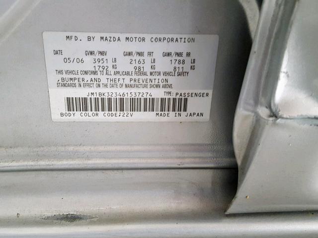 JM1BK323461537274 - 2006 MAZDA 3 S SILVER photo 10