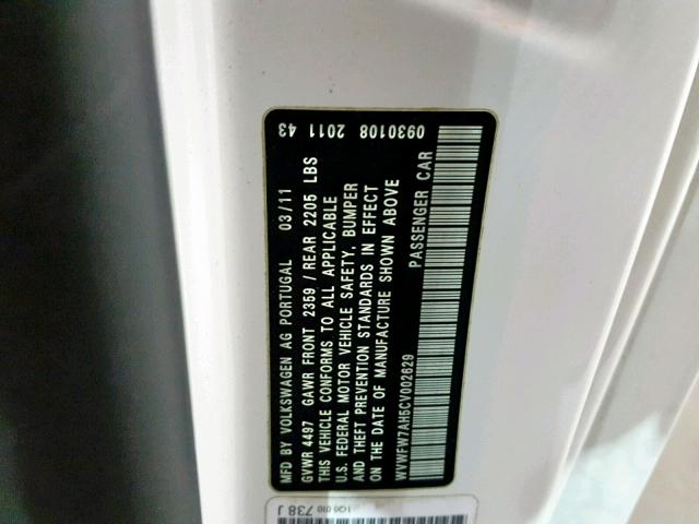 WVWFW7AH5CV002629 - 2012 VOLKSWAGEN EOS LUX 白色 照片 10