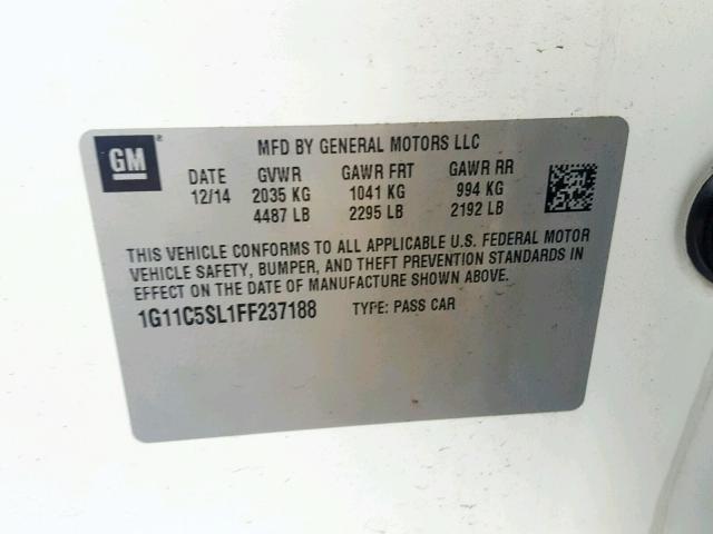 1G11C5SL1FF237188 - 2015 CHEVROLET MALIBU 1LT 白色 照片 10