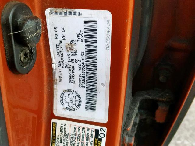 5Y2SL63885Z431953 - 2005 PONTIAC VIBE ORANGE photo 10