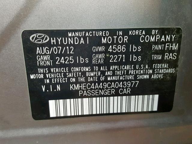 KMHEC4A49CA043977 - 2012 HYUNDAI SONATA HYB SILVER photo 10