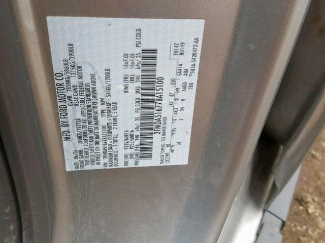 2FMDA51677BA15100 - 2007 FORD FREESTAR S SILVER photo 10