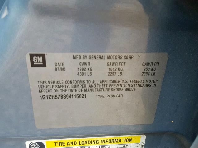 1G1ZH57B394116621 - 2009 CHEVROLET MALIBU 1LT BLUE photo 10