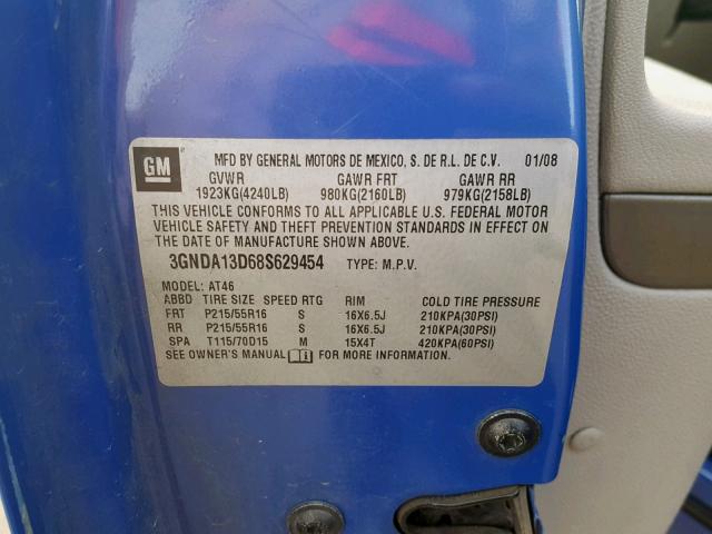 3GNDA13D68S629454 - 2008 CHEVROLET HHR LS Azul foto 10