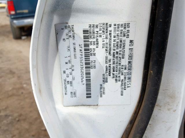 1FAFP55233G202667 - 2003 FORD TAURUS SES WHITE photo 10