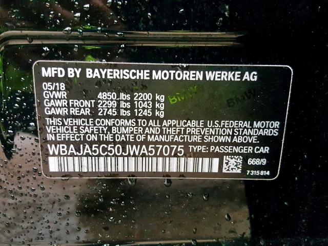 WBAJA5C50JWA57075 - 2018 BMW 530 I BLACK photo 10