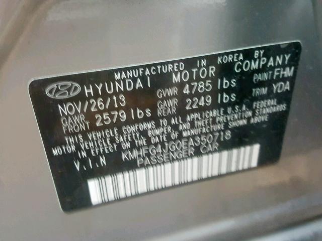 KMHFG4JG0EA350718 - 2014 HYUNDAI AZERA GRAY photo 10