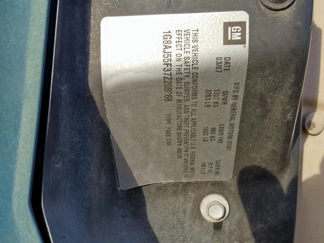 1G8AJ55F37Z208868 - 2007 SATURN ION LEVEL GREEN photo 10