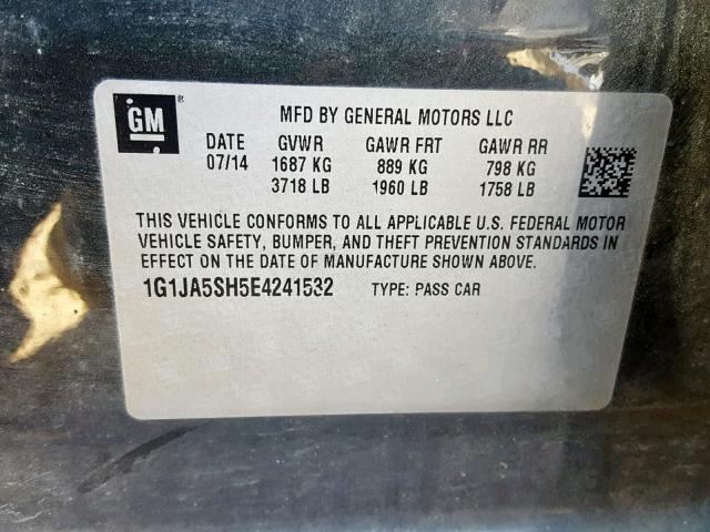 1G1JA5SH5E4241532 - 2014 CHEVROLET SONIC LS 灰色 照片 10