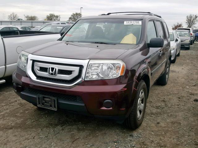 5FNYF4H22AB003483 - 2010 HONDA PILOT LX BURGUNDY photo 2