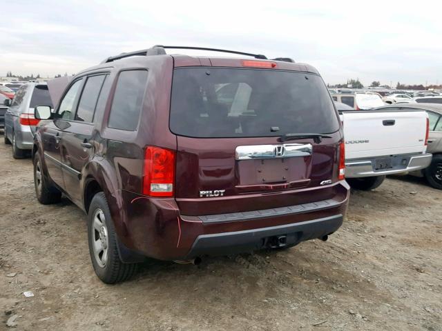 5FNYF4H22AB003483 - 2010 HONDA PILOT LX BURGUNDY photo 3