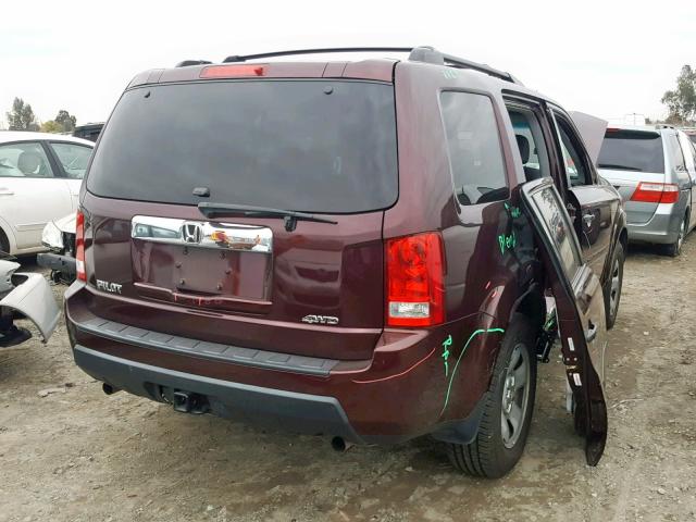 5FNYF4H22AB003483 - 2010 HONDA PILOT LX BURGUNDY photo 4