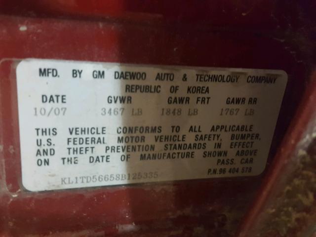 KL1TD56658B125335 - 2008 CHEVROLET AVEO BASE Qırmızı foto 10