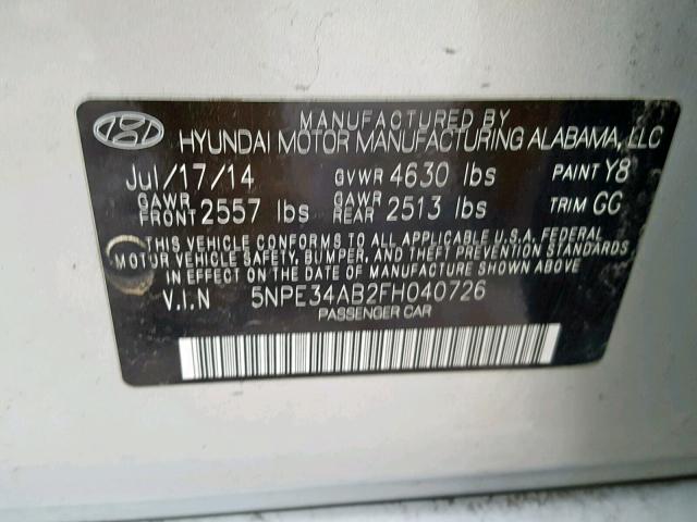 5NPE34AB2FH040726 - 2015 HYUNDAI SONATA SPO SILVER photo 10