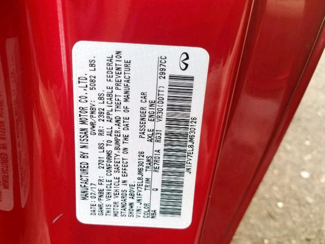 JN1FV7EL8JM630126 - 2018 INFINITI Q60 RED SP RED photo 10