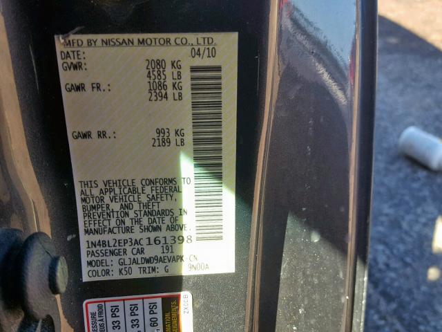 1N4BL2EP3AC161398 - 2010 NISSAN ALTIMA SR GRAY photo 10