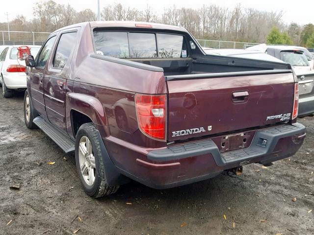 5FPYK1F58BB004900 - 2011 HONDA RIDGELINE BURGUNDY photo 3