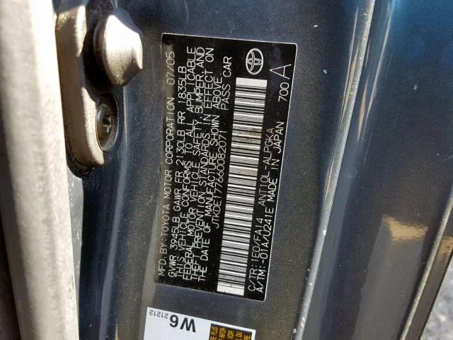 JTKDE177660082071 - 2006 TOYOTA SCION TC GRAY photo 10