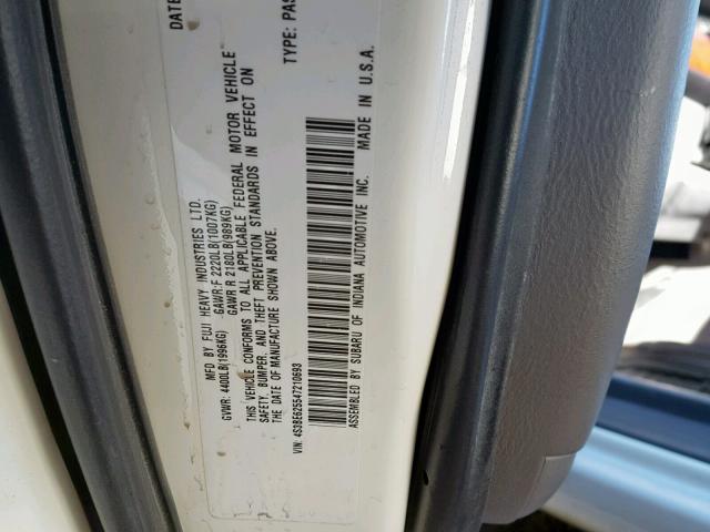 4S3BE625547210693 - 2004 SUBARU LEGACY L S WHITE photo 10