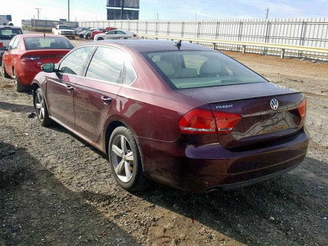 1VWBP7A39CC038364 - 2012 VOLKSWAGEN PASSAT SE MAROON photo 3