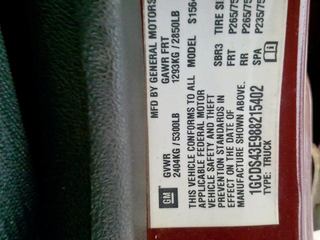 1GCDS43E988215402 - 2008 CHEVROLET COLORADO L BURGUNDY photo 10