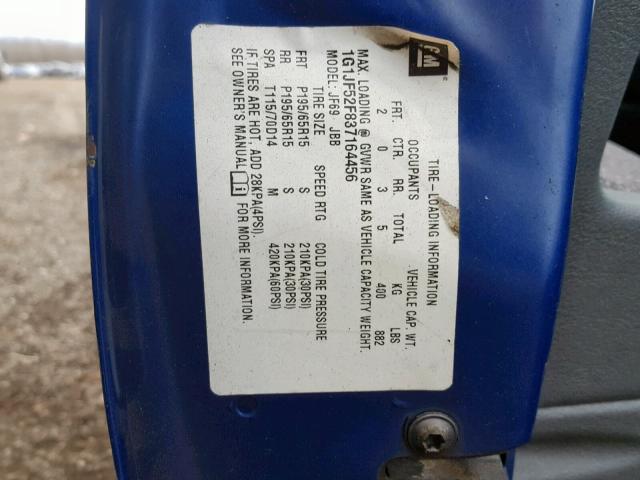 1G1JF52F837164456 - 2003 CHEVROLET CAVALIER L BLUE photo 10