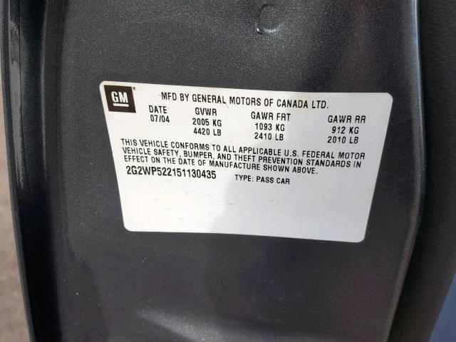 2G2WP522151130435 - 2005 PONTIAC GRAND PRIX GRAY photo 10