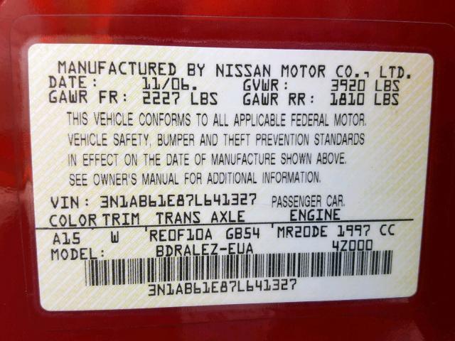 3N1AB61E87L641327 - 2007 NISSAN SENTRA 2.0 RED photo 10