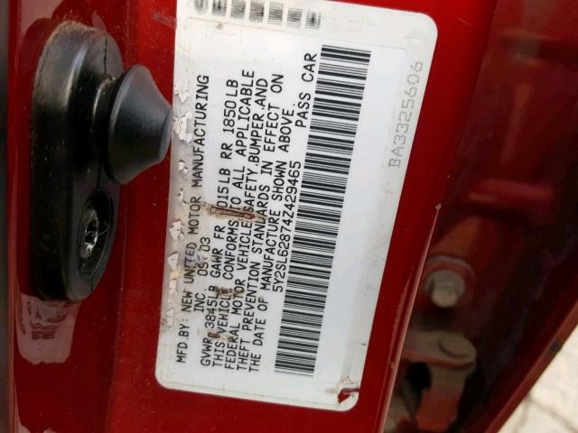 5Y2SL62874Z429465 - 2004 PONTIAC VIBE RED photo 10