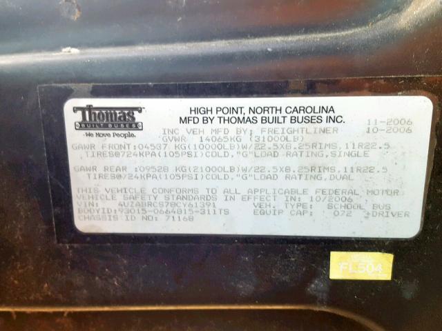 4UZABRCS78CY61391 - 2008 FREIGHTLINER CHASSIS B2 黄色 照片 10