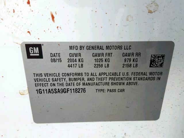 1G11A5SA9GF118276 - 2016 CHEVROLET MALIBU LIM WHITE photo 10